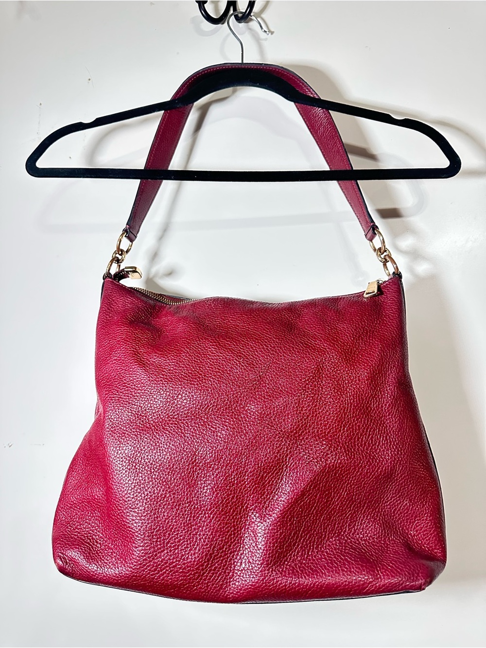 Coach Marlon Hobo Bag Refined Pebble Leather Burgundy Gold F79994 - Picture 5 of 9
